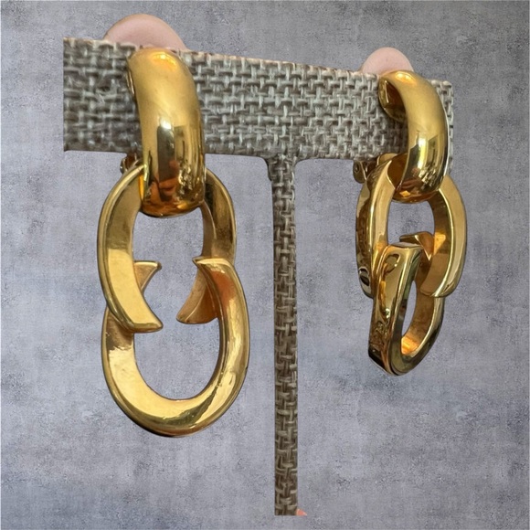 1991 Gucci Gold Link Earrings Clipons - Picture 1 of 6